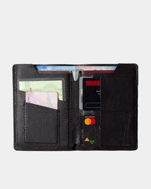 Black wallet with items