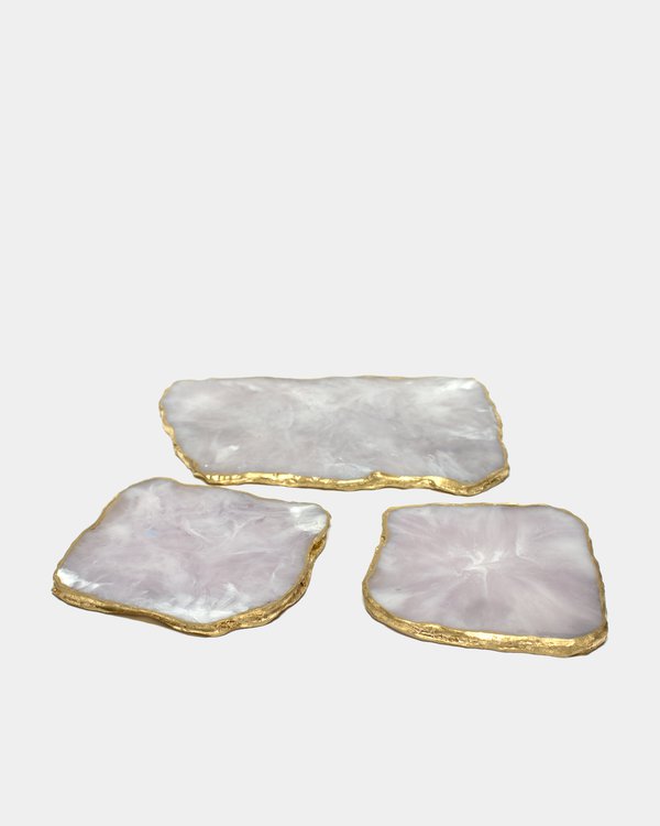 A set of coasters made of epoxy resin "Silver marble" angle view