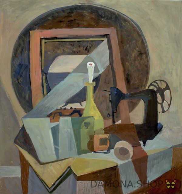 Painting "Decorative still life with a sewing machine" by Natalia Rotova, contemporary artist