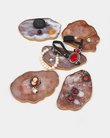 Set of five epoxy resin coasters in marble color with finery