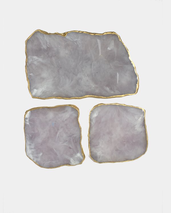 A set of coasters made of epoxy resin "Silver marble" main side