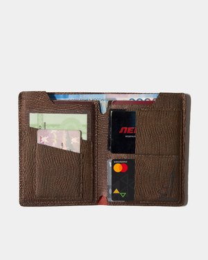 Red wallet with items