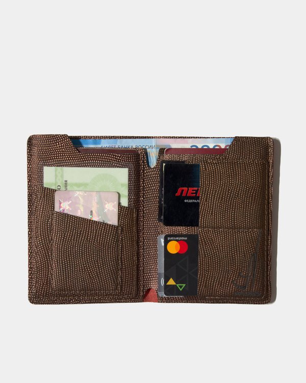 Red wallet with items
