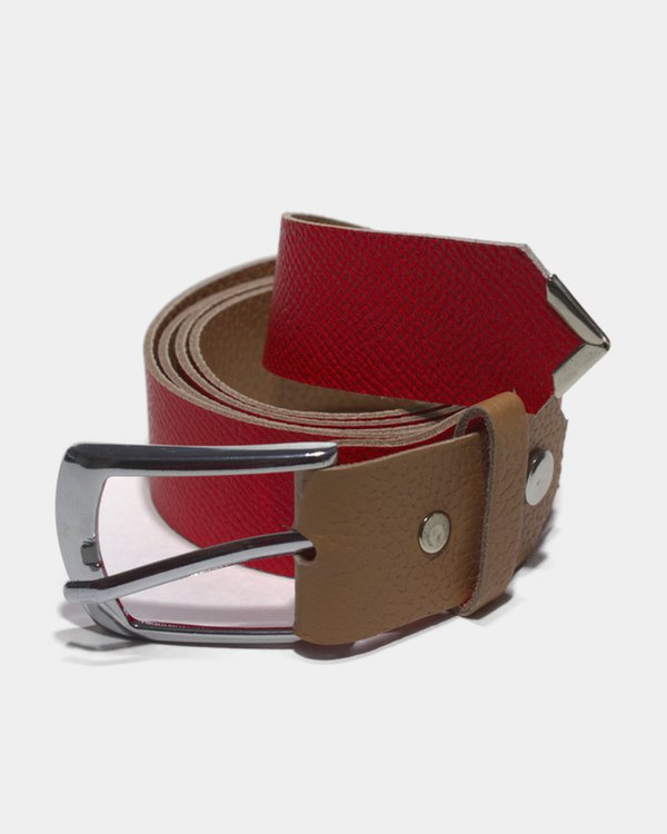 Reversible women's belt Aria beige-red - twisted, on the red side